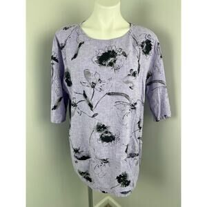 Women’s Habitat Lavender Floral Linen Blend Top Medium